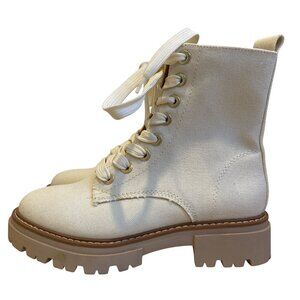 Sun & Stone Womens boots Canvas Lace-Up Ankle combat Boots Chunky Rubber Sole 6